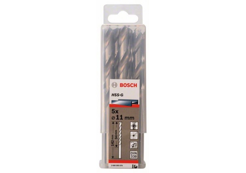 Forets à métaux rectifiés HSS-G, DIN 338 11 x 94 x 142 mm Pack de 5 - 2608595079 - Bosch