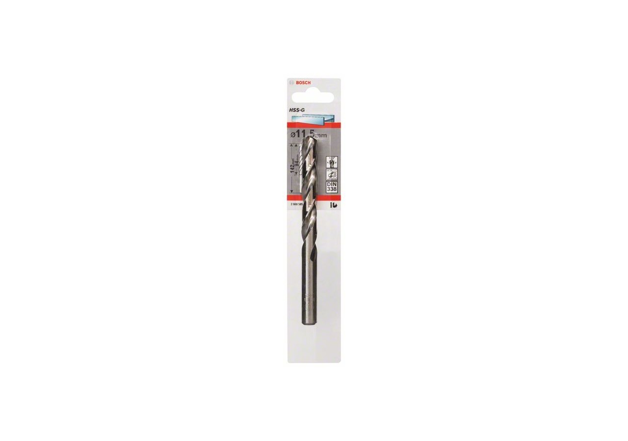 Forets à métaux rectifiés HSS-G, DIN 338 11,5 x 94 x 142 mm Pack de 1 - 2608585939 - Bosch