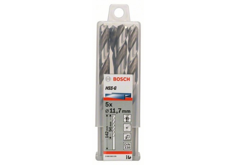 Forets à métaux rectifiés HSS-G, DIN 338 11,7 x 94 x 142 mm Pack de 5 - 2608585535 - Bosch