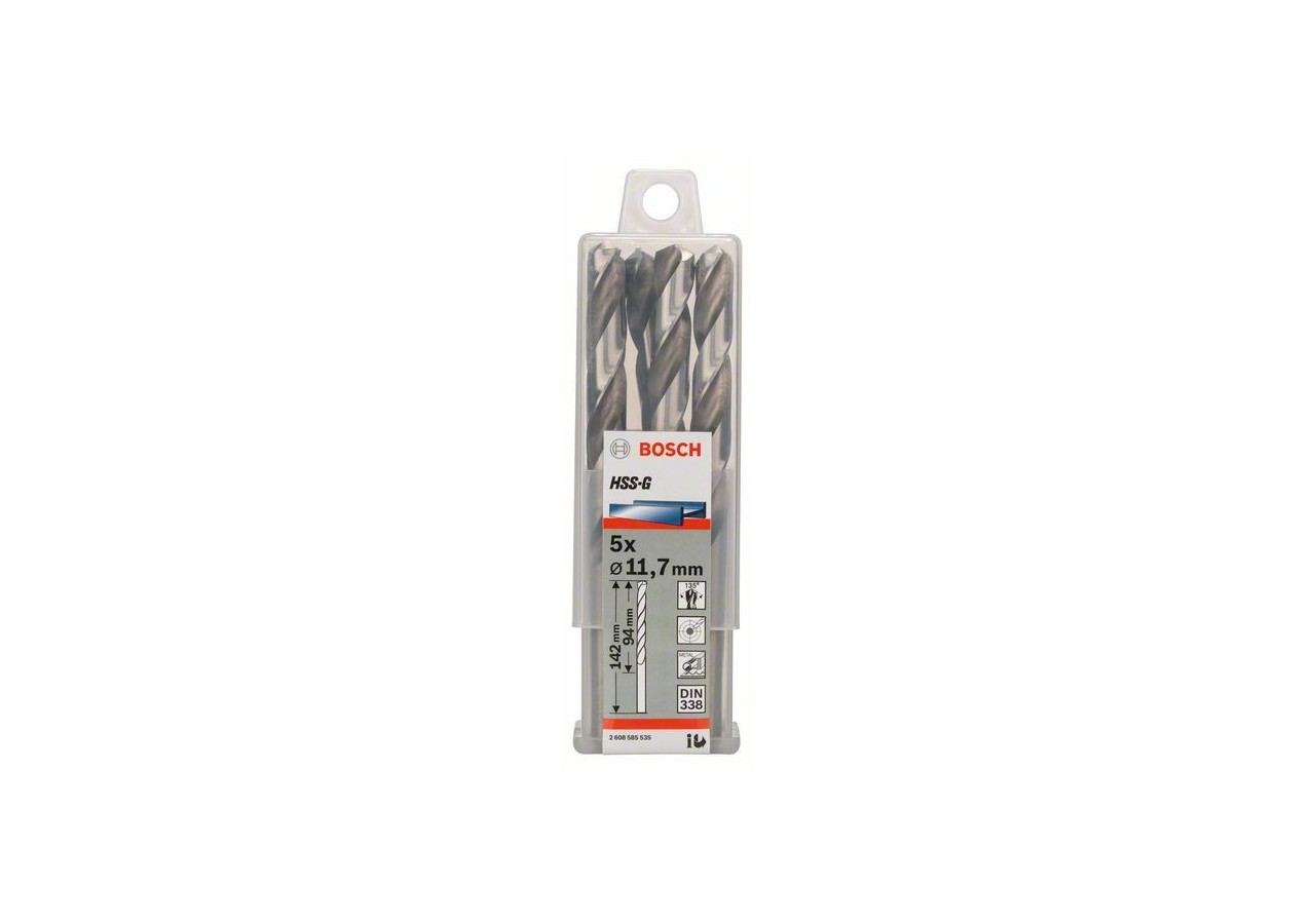 Forets à métaux rectifiés HSS-G, DIN 338 11,7 x 94 x 142 mm Pack de 5 - 2608585535 - Bosch