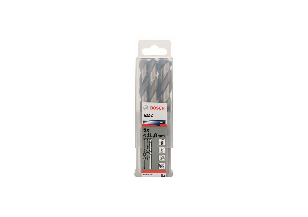 Forets à métaux rectifiés HSS-G, DIN 338 11,8 x 101 x 151 mm Pack de 5 - 2608585536 - Bosch