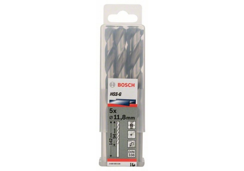 Forets à métaux rectifiés HSS-G, DIN 338 11,8 x 101 x 151 mm Pack de 5 - 2608585536 - Bosch