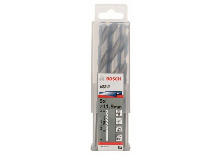 Forets à métaux rectifiés HSS-G, DIN 338 11,9 x 101 x 151 mm Pack de 5 - 2608585537 - Bosch