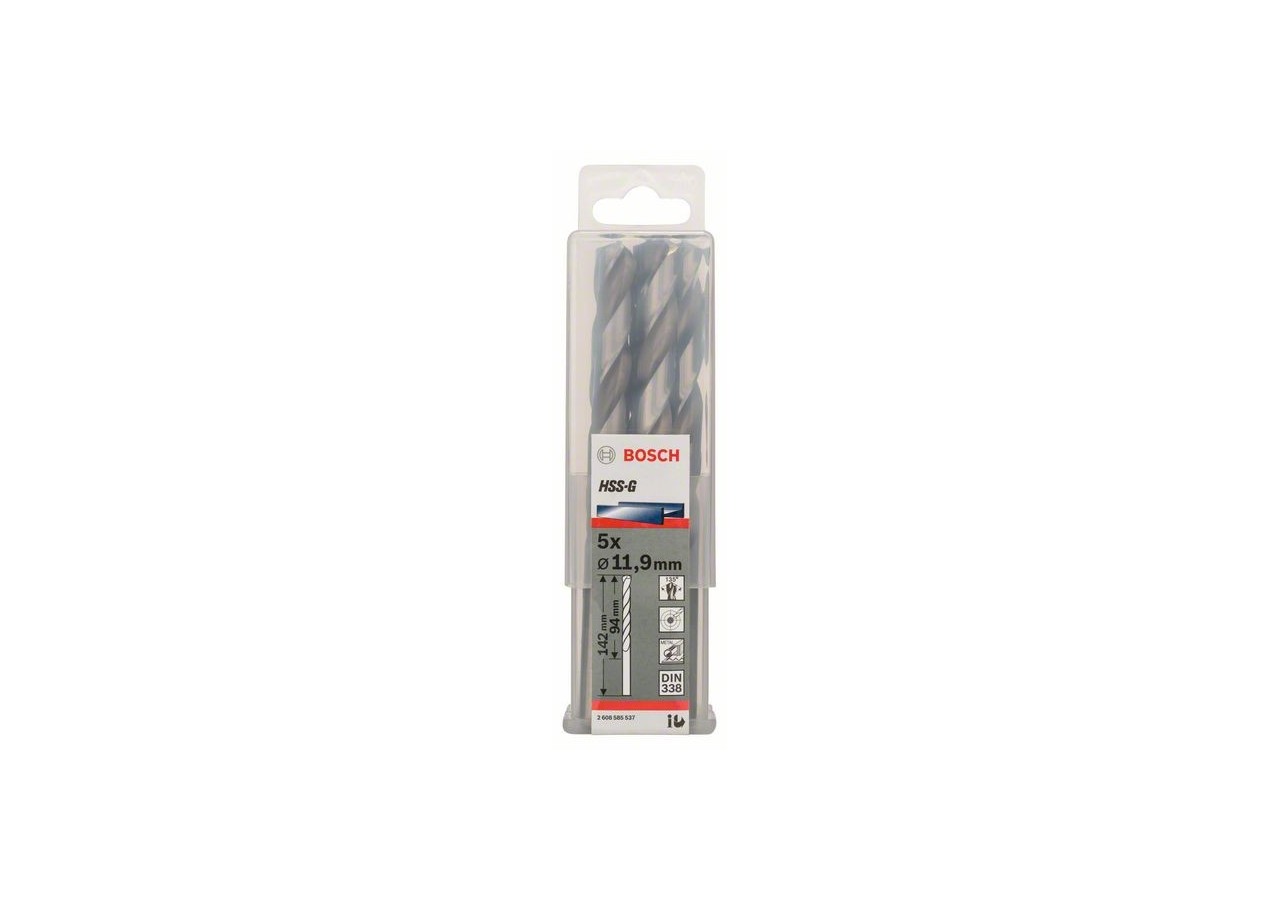 Forets à métaux rectifiés HSS-G, DIN 338 11,9 x 101 x 151 mm Pack de 5 - 2608585537 - Bosch