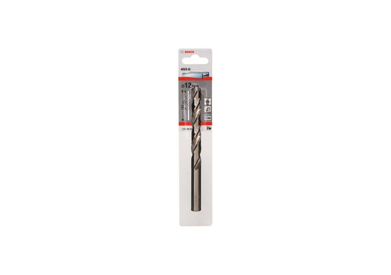 Forets à métaux rectifiés HSS-G, DIN 338 12 x 101 x 151 mm Pack de 1 - 2608585940 - Bosch
