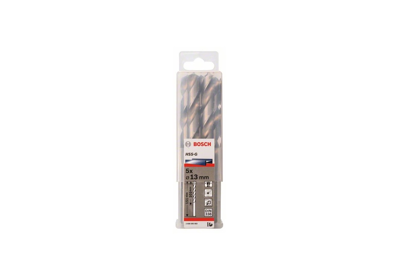 Forets à métaux rectifiés HSS-G, DIN 338 13 x 101 x 151 mm Pack de 5 - 2608595083 - Bosch