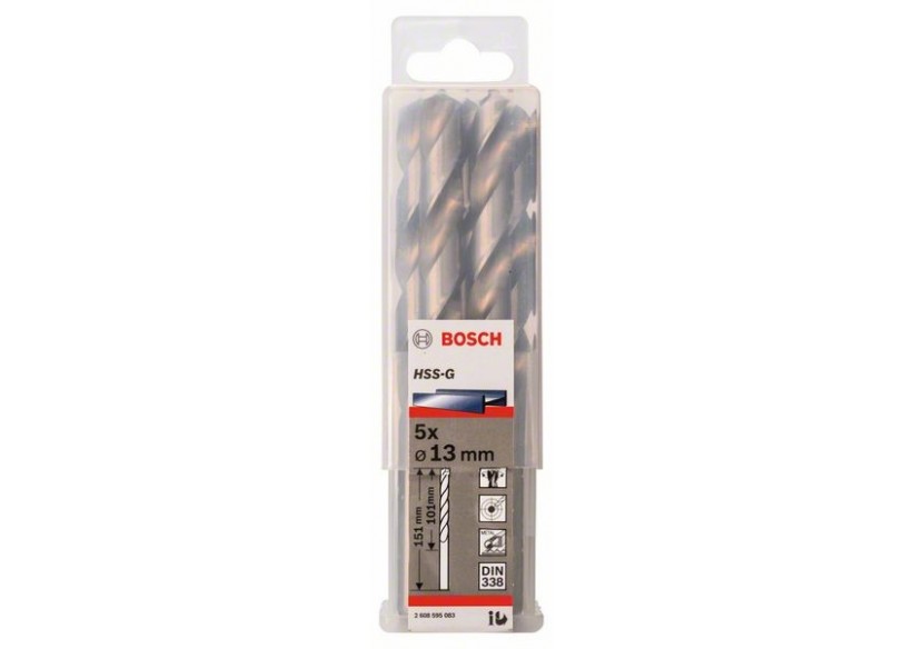 Forets à métaux rectifiés HSS-G, DIN 338 13 x 101 x 151 mm Pack de 5 - 2608595083 - Bosch