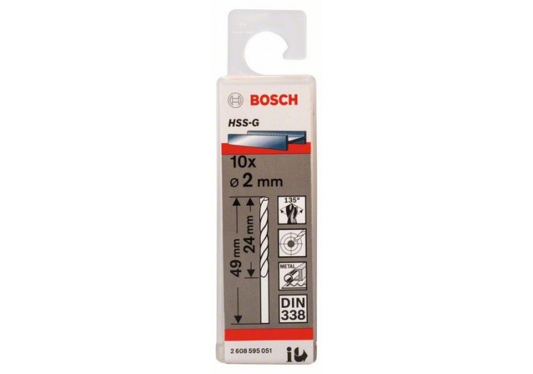 Forets à métaux rectifiés HSS-G, DIN 338 2 x 24 x 49 mm Pack de 10 - 2608595051 - Bosch