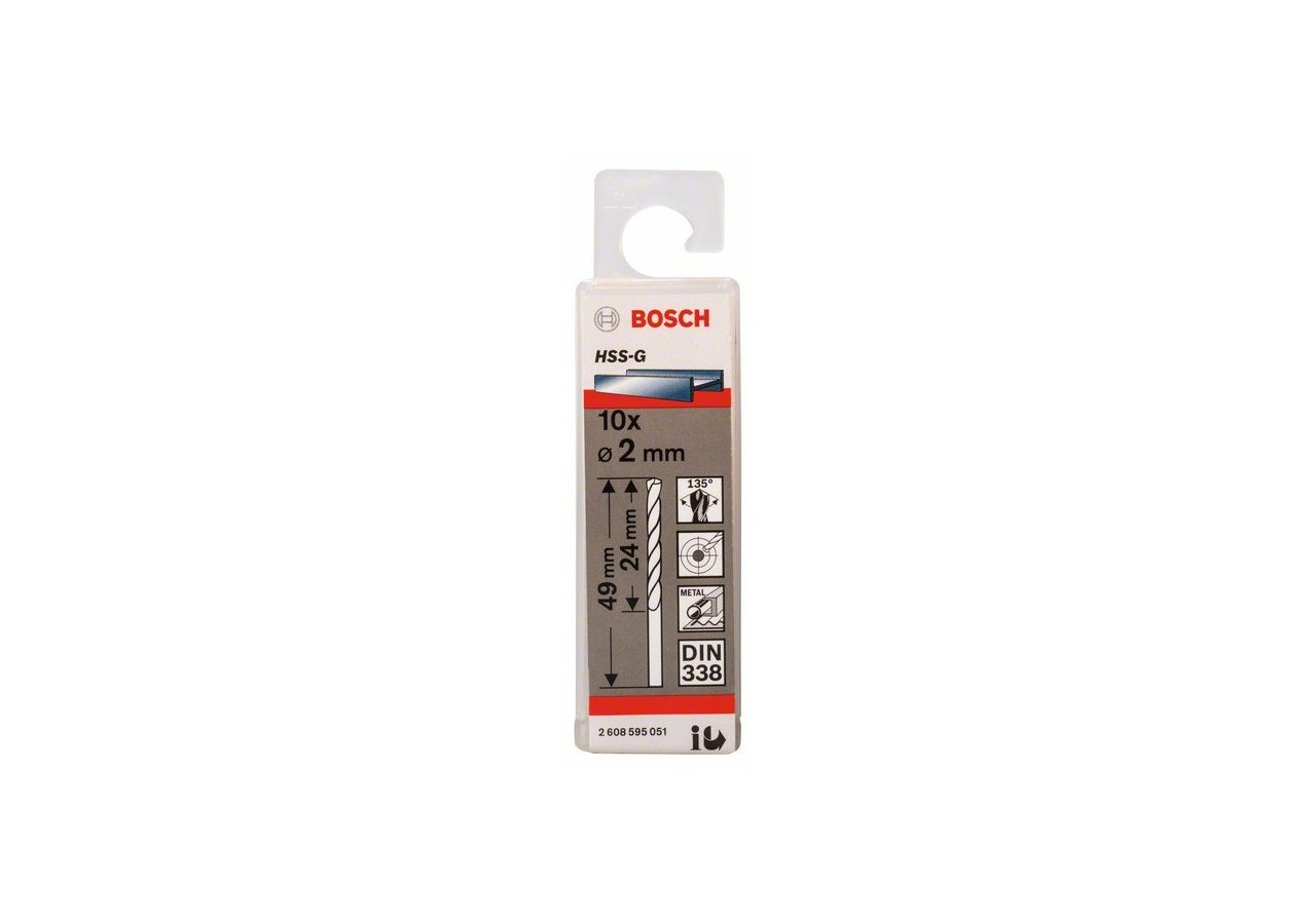 Forets à métaux rectifiés HSS-G, DIN 338 2 x 24 x 49 mm Pack de 10 - 2608595051 - Bosch