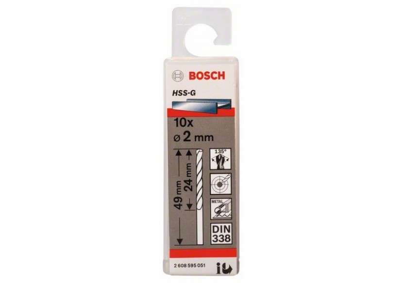 Forets à métaux rectifiés HSS-G, DIN 338 2 x 24 x 49 mm Pack de 10 - 2608595051 - Bosch