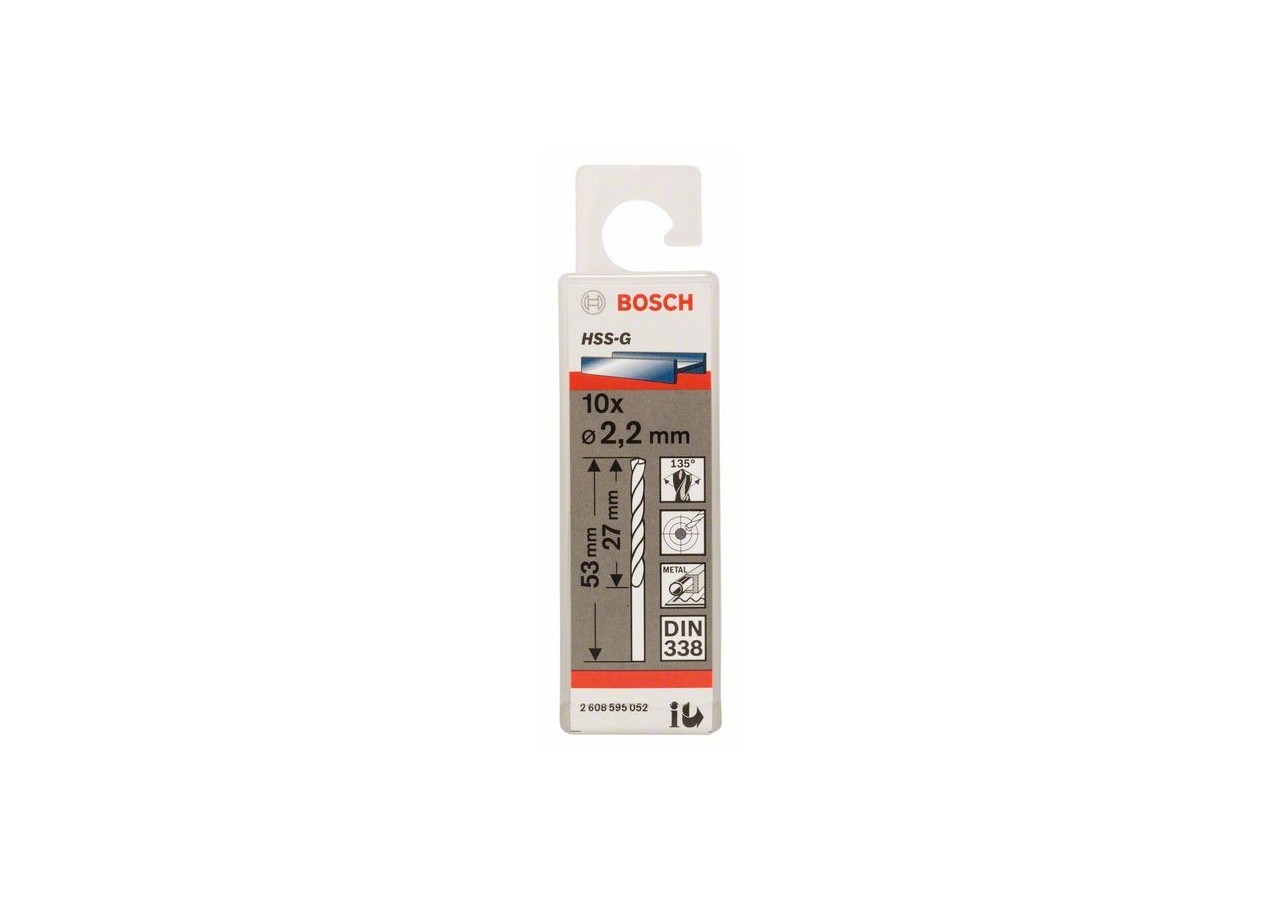 Forets à métaux rectifiés HSS-G, DIN 338 2,2 x 27 x 53 mm Pack de 10 - 2608595052 - Bosch