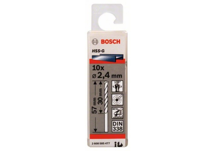 Forets à métaux rectifiés HSS-G, DIN 338 2,4 x 30 x 57 mm Pack de 10 - 2608585477 - Bosch