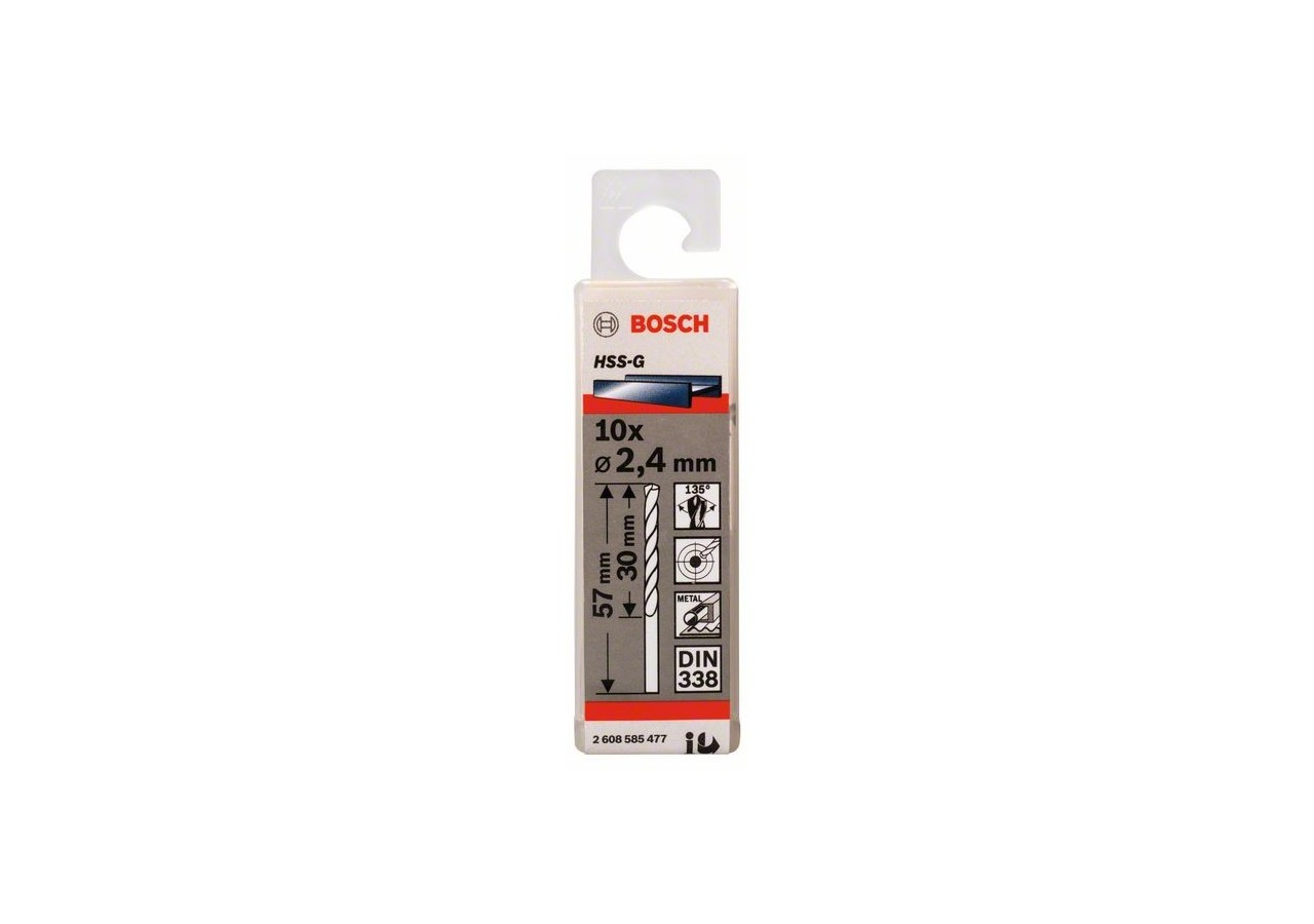 Forets à métaux rectifiés HSS-G, DIN 338 2,4 x 30 x 57 mm Pack de 10 - 2608585477 - Bosch