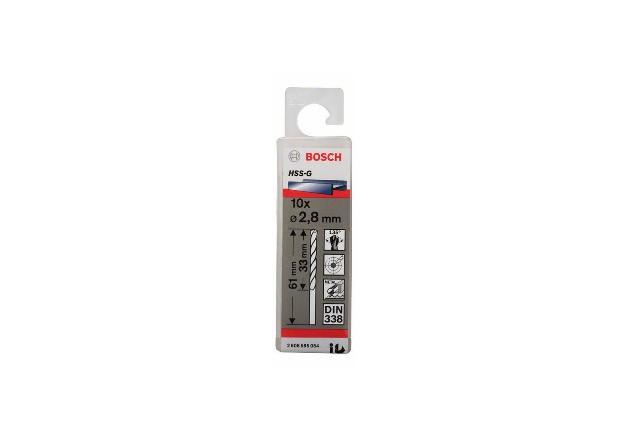 Forets à métaux rectifiés HSS-G, DIN 338 2,8 x 33 x 61 mm Pack de 10 - 2608595054 - Bosch