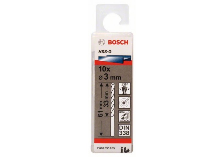 Forets à métaux rectifiés HSS-G, DIN 338 3 x 33 x 61 mm Pack de 10 - 2608595055 - Bosch 2