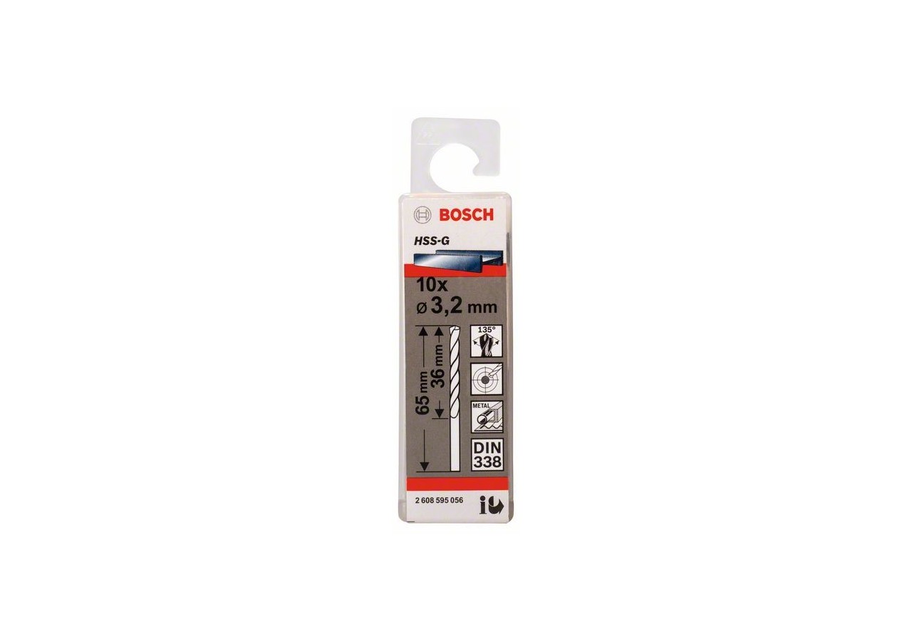 Forets à métaux rectifiés HSS-G, DIN 338 3,2 x 36 x 65 mm Pack de 10 - 2608595056 - Bosch