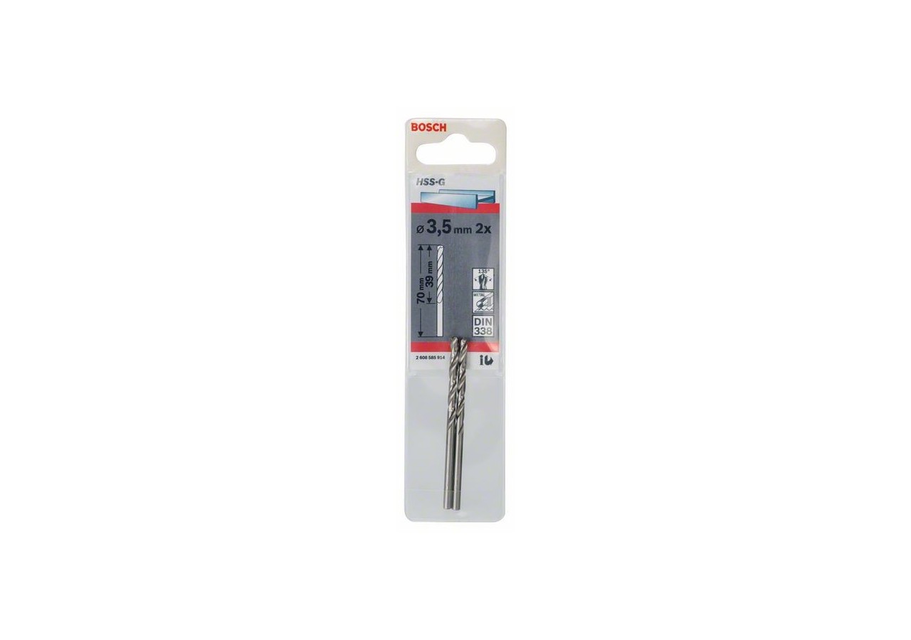 Forets à métaux rectifiés HSS-G, DIN 338 3,5 x 39 x 70 mm Pack de 2 - 2608585914 - Bosch