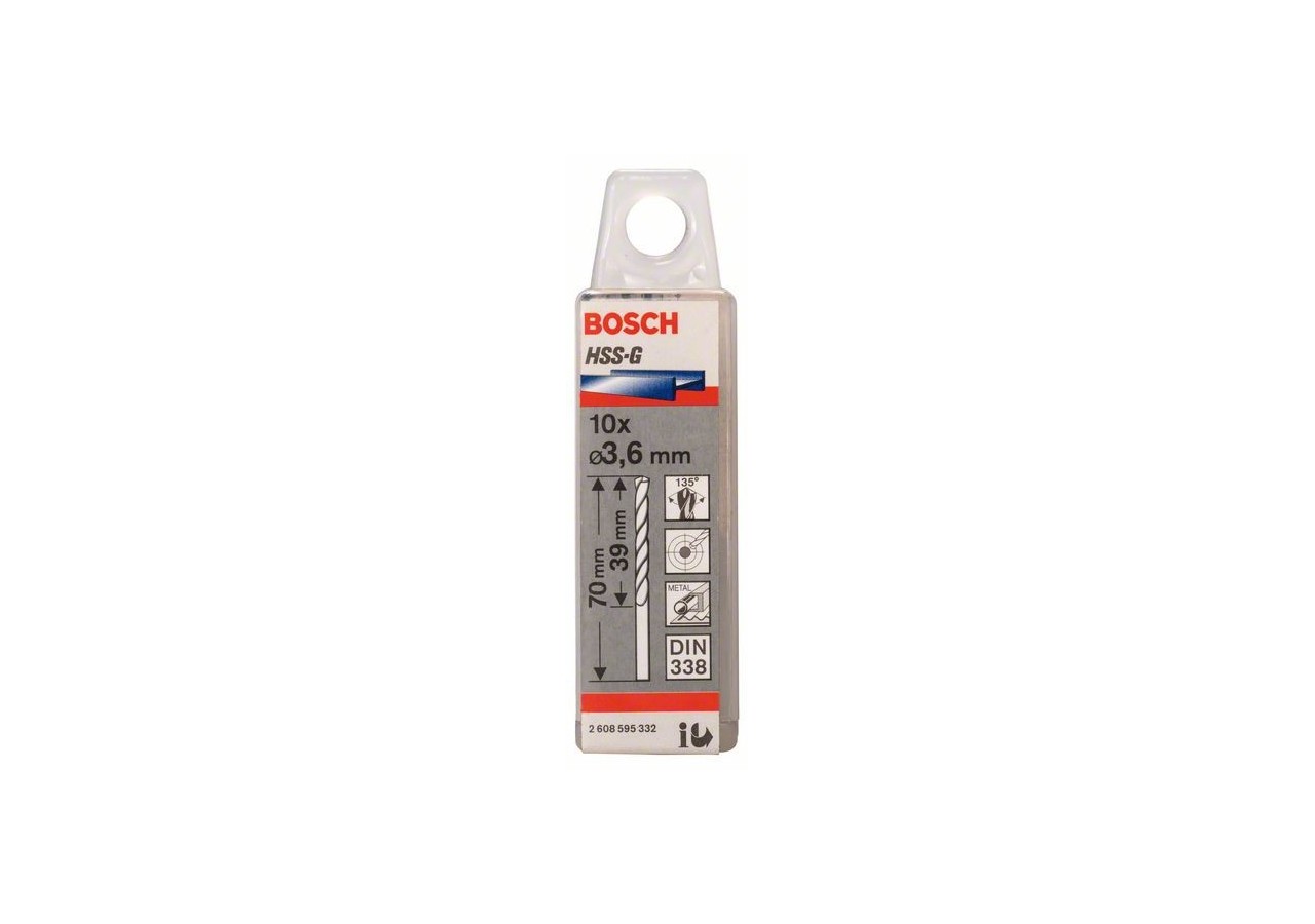 Forets à métaux rectifiés HSS-G, DIN 338 3,6 x 39 x 70 mm Pack de 10 - 2608595332 - Bosch