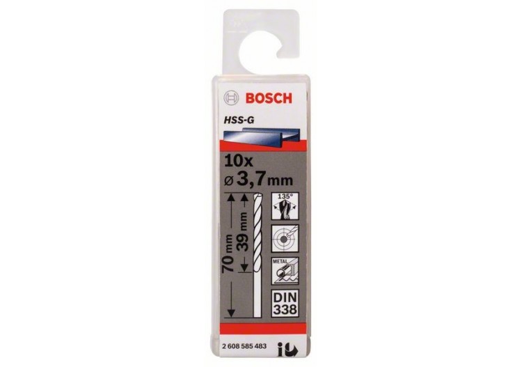 Forets à métaux rectifiés HSS-G, DIN 338 3,7 x 39 x 70 mm Pack de 10 - 2608585483 - Bosch
