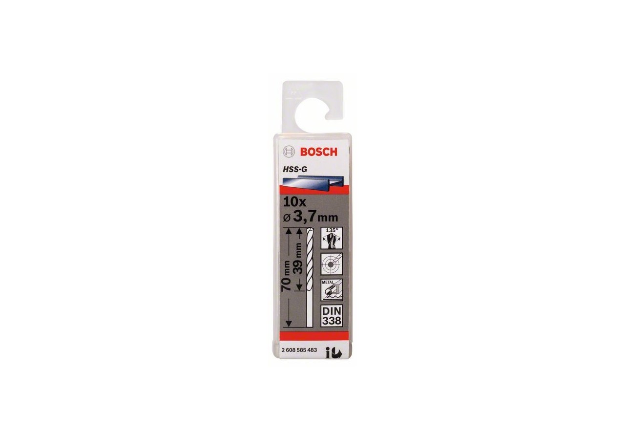 Forets à métaux rectifiés HSS-G, DIN 338 3,7 x 39 x 70 mm Pack de 10 - 2608585483 - Bosch