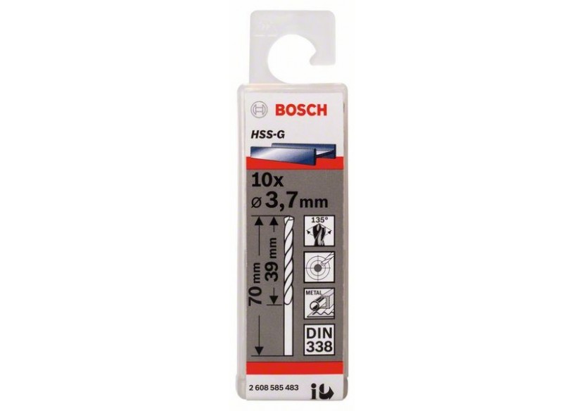 Forets à métaux rectifiés HSS-G, DIN 338 3,7 x 39 x 70 mm Pack de 10 - 2608585483 - Bosch