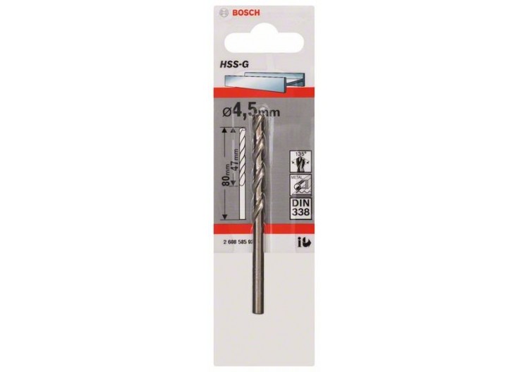 Forets à métaux rectifiés HSS-G, DIN 338 4,5 x 47 x 80 mm Pack de 1 - 2608585920 - Bosch