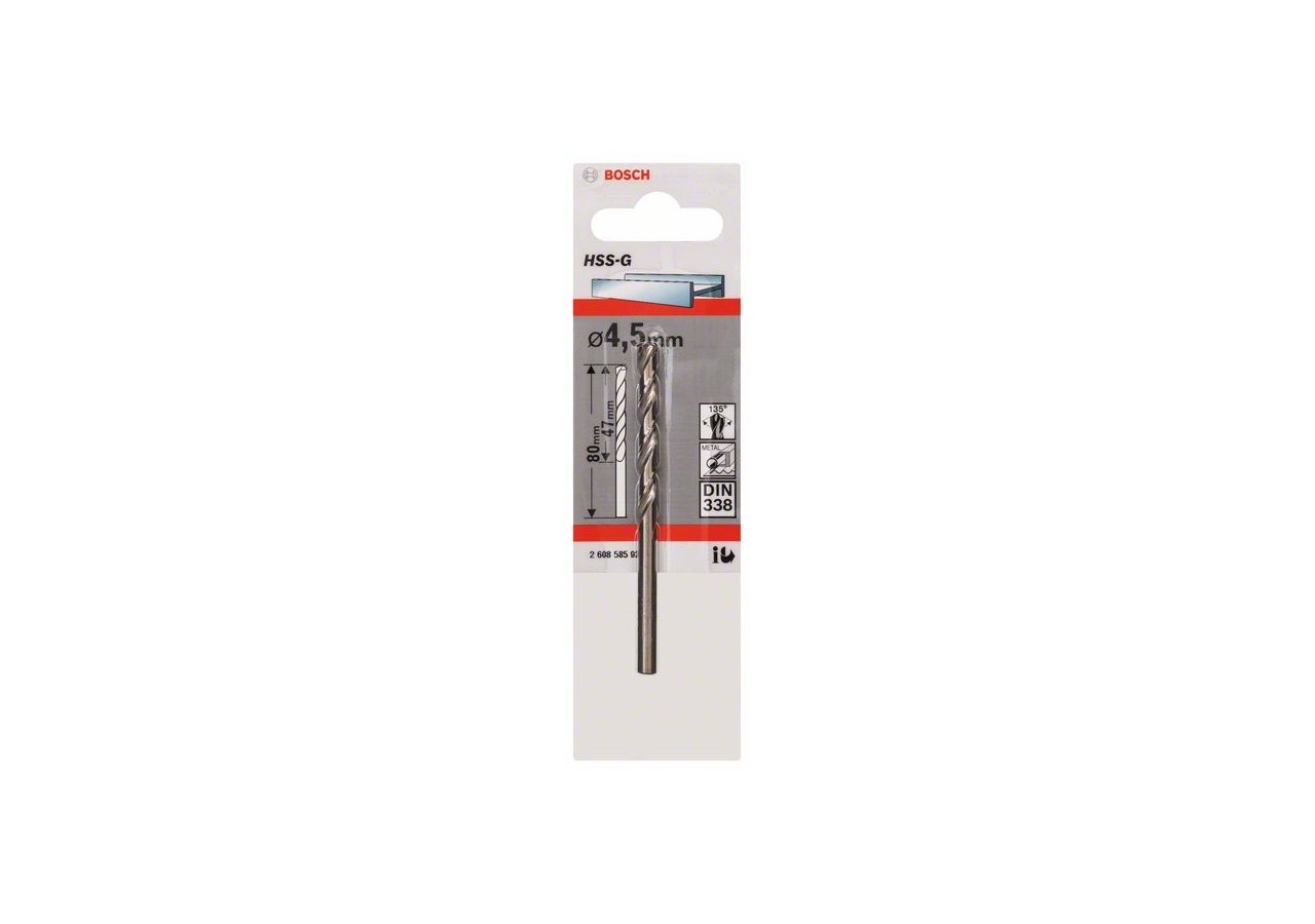 Forets à métaux rectifiés HSS-G, DIN 338 4,5 x 47 x 80 mm Pack de 1 - 2608585920 - Bosch