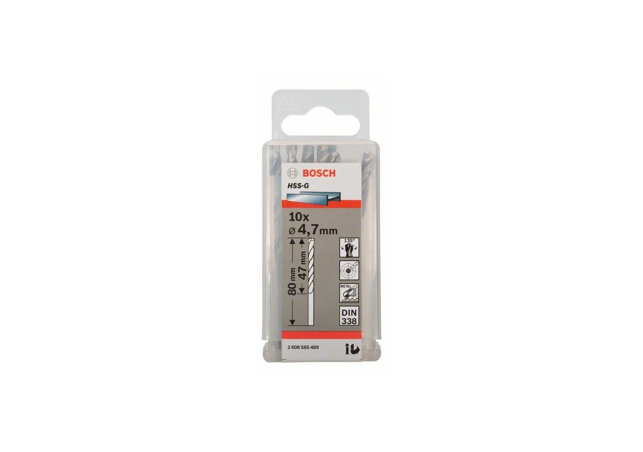 Forets à métaux rectifiés HSS-G, DIN 338 4,7 x 47 x 80 mm Pack de 10 - 2608585489 - Bosch