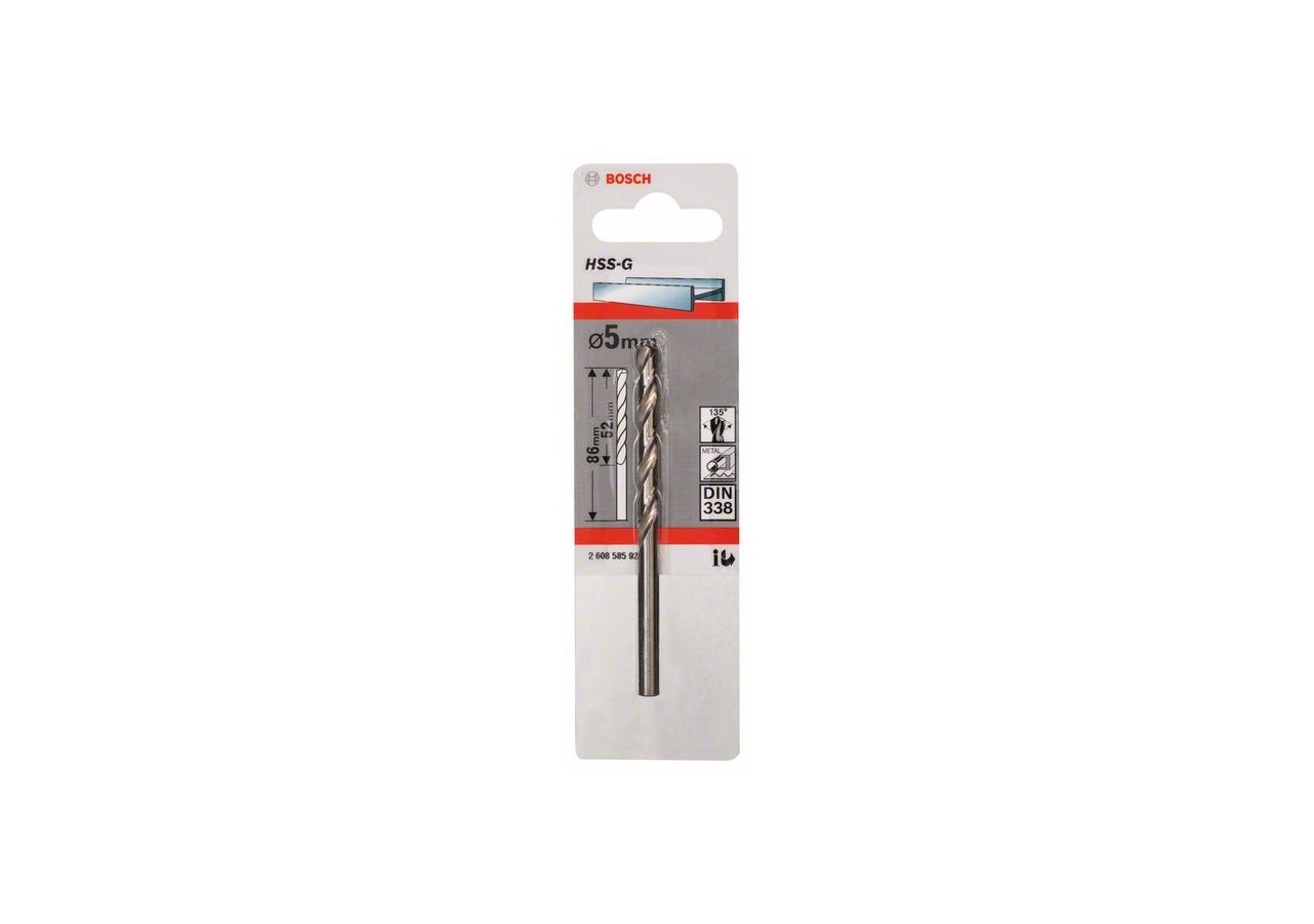 Forets à métaux rectifiés HSS-G, DIN 338 5 x 52 x 86 mm Pack de 1 - 2608585922 - Bosch