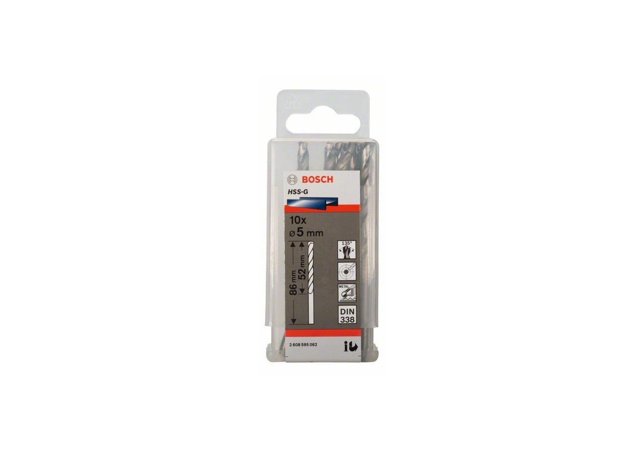 Forets à métaux rectifiés HSS-G, DIN 338 5 x 52 x 86 mm Pack de 10 - 2608595062 - Bosch