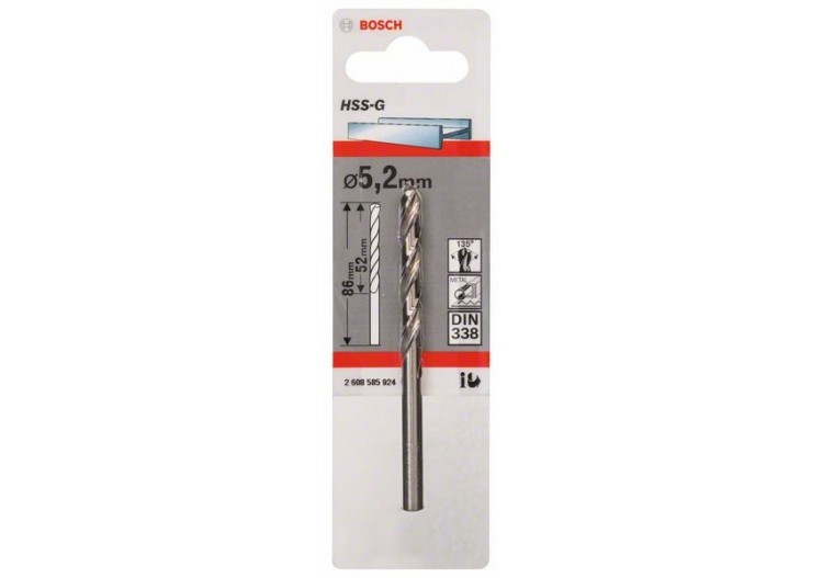 Forets à métaux rectifiés HSS-G, DIN 338 5,2 x 52 x 86 mm Pack de 1 - 2608585924 - Bosch