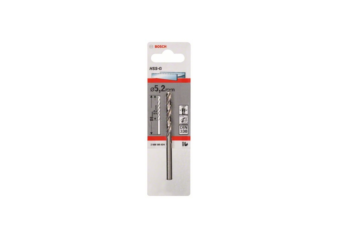 Forets à métaux rectifiés HSS-G, DIN 338 5,2 x 52 x 86 mm Pack de 1 - 2608585924 - Bosch