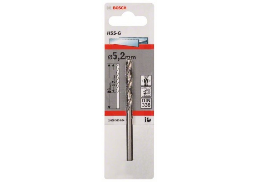 Forets à métaux rectifiés HSS-G, DIN 338 5,2 x 52 x 86 mm Pack de 1 - 2608585924 - Bosch