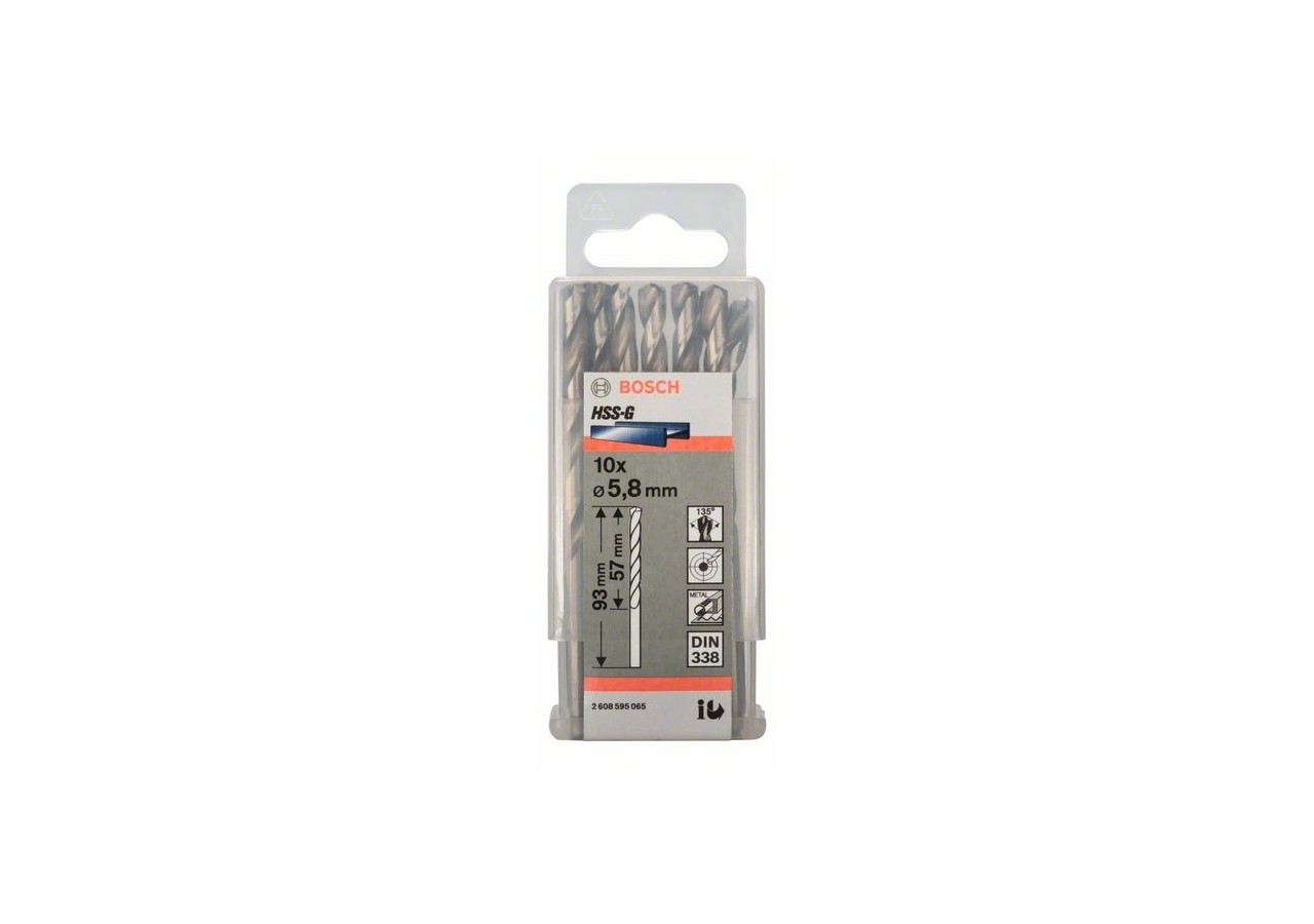 Forets à métaux rectifiés HSS-G, DIN 338 5,8 x 57 x 83 mm Pack de 10 - 2608595065 - Bosch