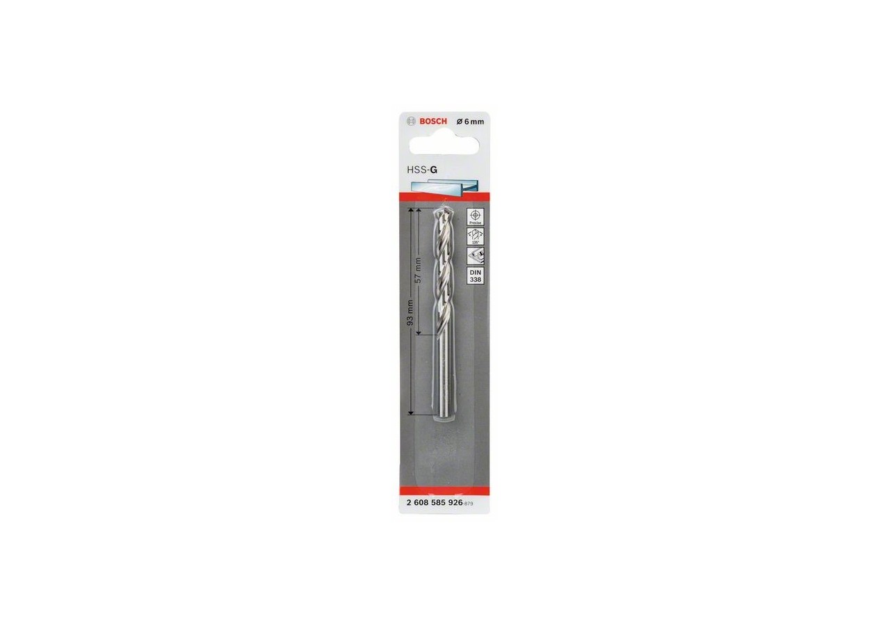 Forets à métaux rectifiés HSS-G, DIN 338 6 x 57 x 93 mm Pack de 1 - 2608585926 - Bosch