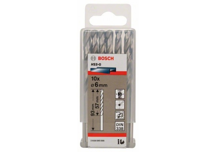 Forets à métaux rectifiés HSS-G, DIN 338 6 x 57 x 93 mm Pack de 10 - 2608595066 - Bosch
