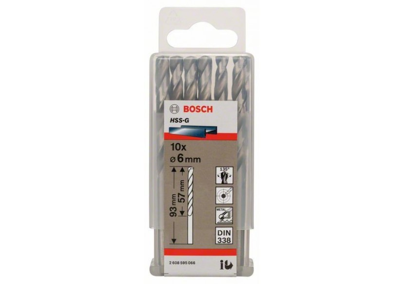 Forets à métaux rectifiés HSS-G, DIN 338 6 x 57 x 93 mm Pack de 10 - 2608595066 - Bosch Forets à métaux rectifiés HSS-G, DIN 338 6 x 57 x 93 mm Pack de 10 - 2608595066 - Bosch