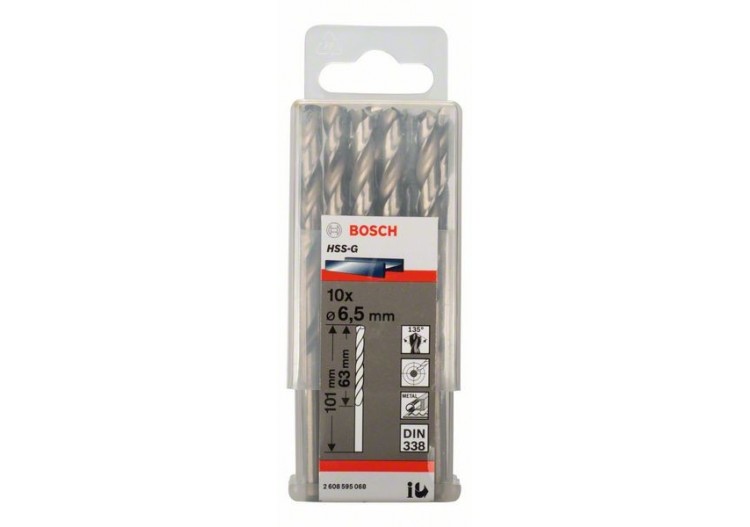Forets à métaux rectifiés HSS-G, DIN 338 6,5 x 63 x 101 mm Pack de 10 - 2608595068 - Bosch