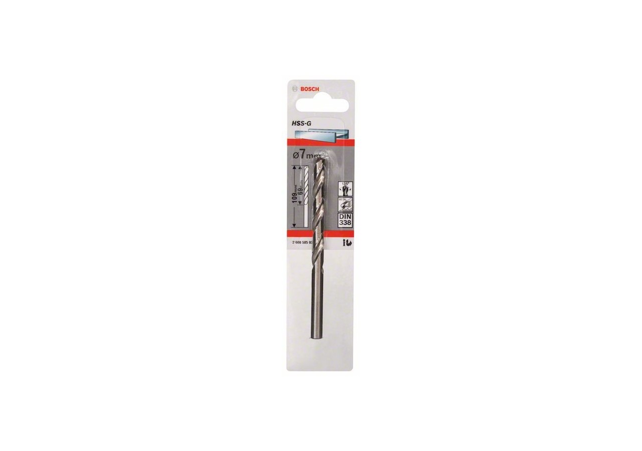 Forets à métaux rectifiés HSS-G, DIN 338 7 x 69 x 109 mm Pack de 1 - 2608585929 - Bosch