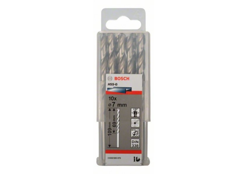 Forets à métaux rectifiés HSS-G, DIN 338 7 x 69 x 109 mm Pack de 10 - 2608595070 - Bosch Forets à métaux rectifiés HSS-G, DIN 338 7 x 69 x 109 mm Pack de 10 - 2608595070 - Bosch