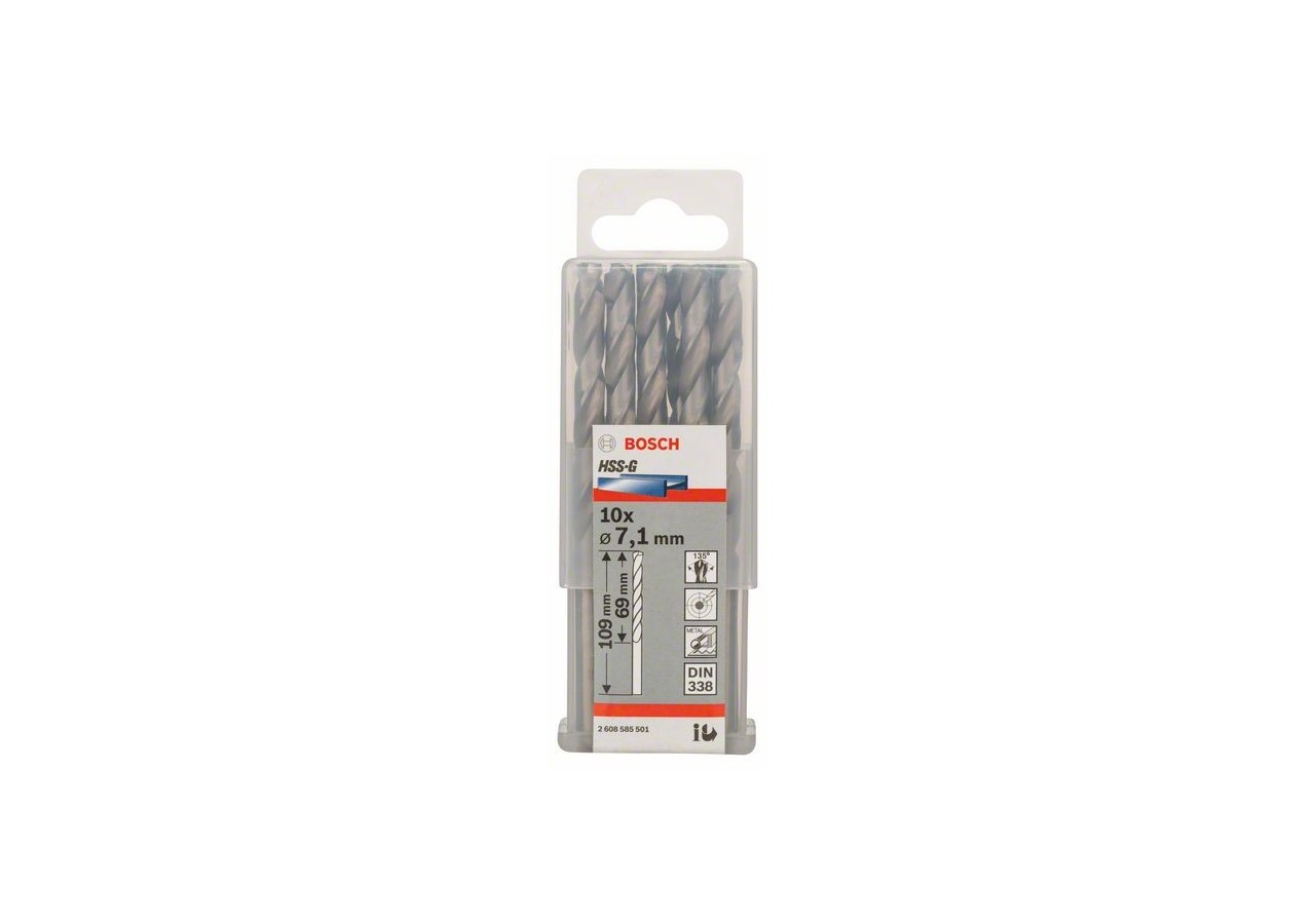 Forets à métaux rectifiés HSS-G, DIN 338 7,1 x 69 x 109 mm Pack de 10 - 2608585501 - Bosch