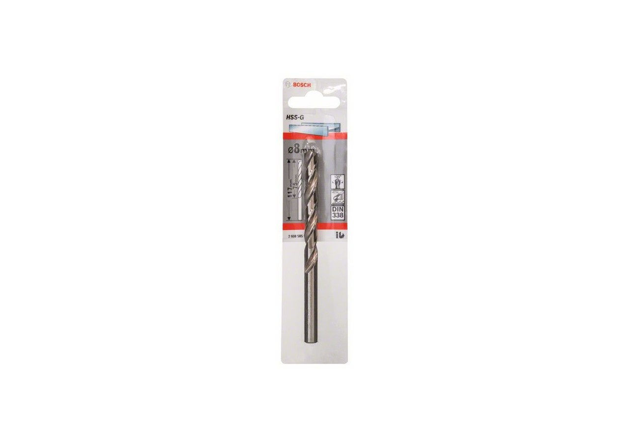 Forets à métaux rectifiés HSS-G, DIN 338 8 x 75 x 117 mm Pack de 1 - 2608585932 - Bosch
