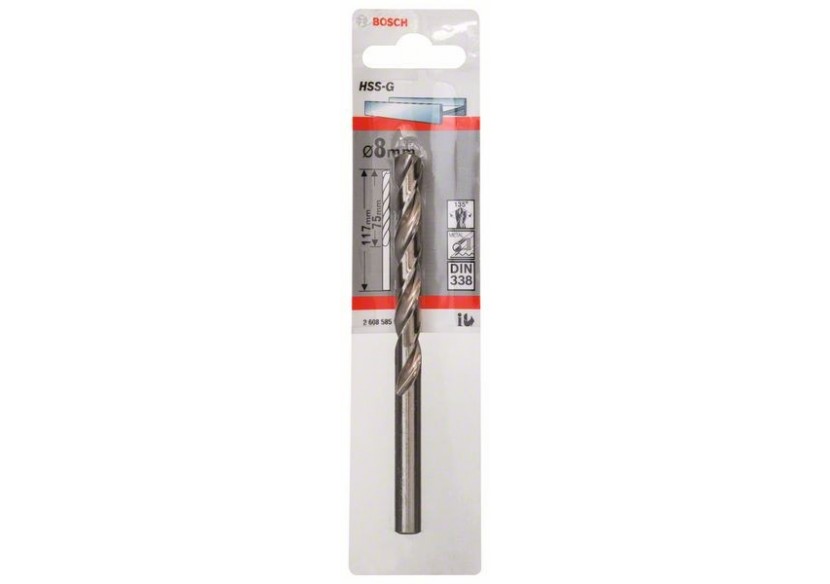 Forets à métaux rectifiés HSS-G, DIN 338 8 x 75 x 117 mm Pack de 1 - 2608585932 - Bosch Forets à métaux rectifiés HSS-G, DIN 338 8 x 75 x 117 mm Pack de 1 - 2608585932 - Bosch