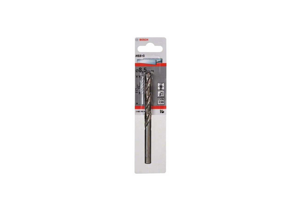 Forets à métaux rectifiés HSS-G, DIN 338 8,5 x 75 x 117 mm Pack de 1 - 2608585933 - Bosch
