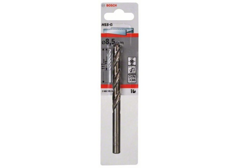 Forets à métaux rectifiés HSS-G, DIN 338 8,5 x 75 x 117 mm Pack de 1 - 2608585933 - Bosch Forets à métaux rectifiés HSS-G, DIN 338 8,5 x 75 x 117 mm Pack de 1 - 2608585933 - Bosch