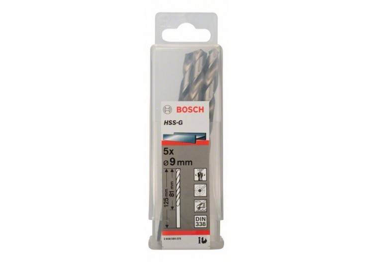 Forets à métaux rectifiés HSS-G, DIN 338 9 x 81 x 125 mm Pack de 5 - 2608595075 - Bosch