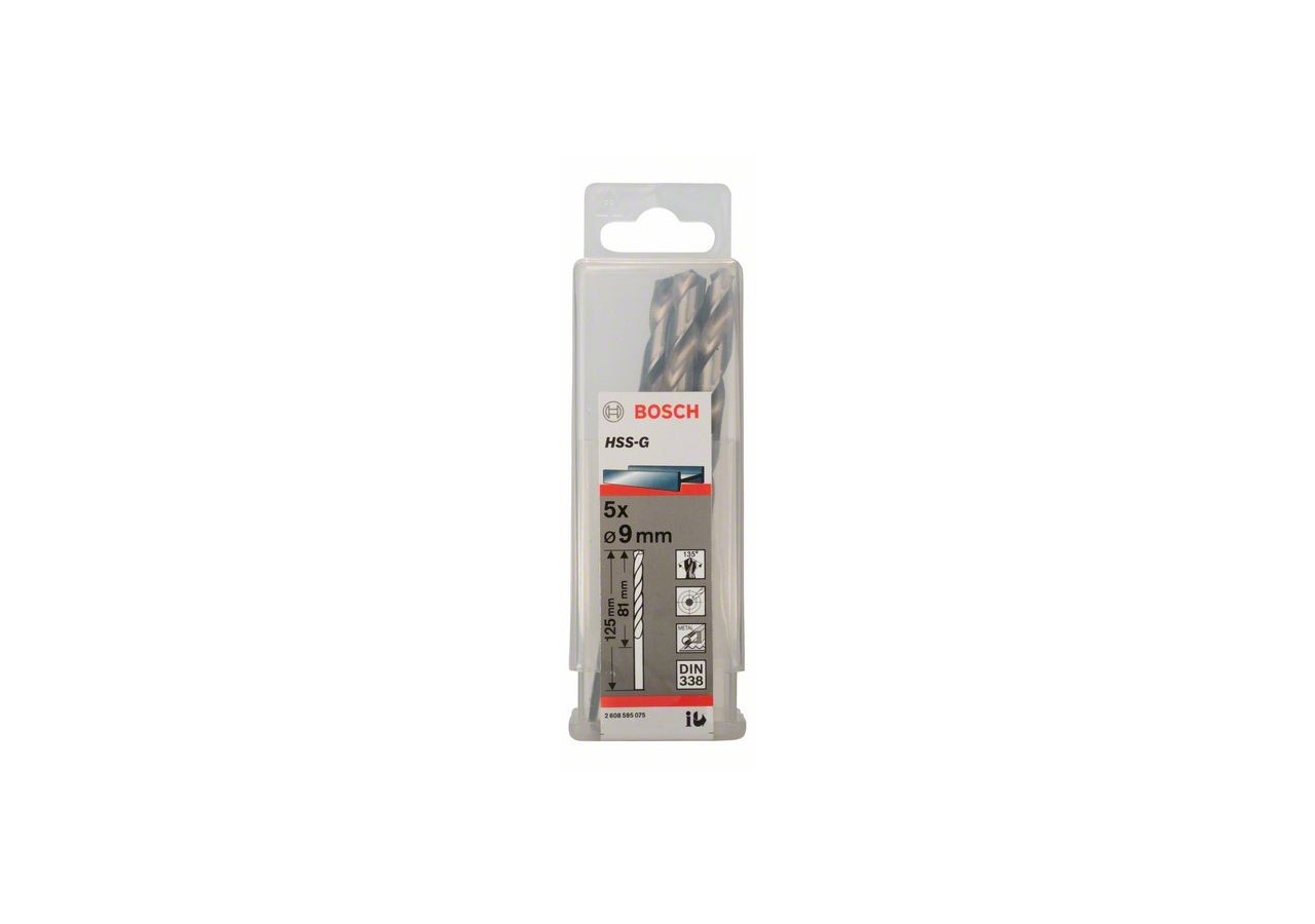 Forets à métaux rectifiés HSS-G, DIN 338 9 x 81 x 125 mm Pack de 5 - 2608595075 - Bosch