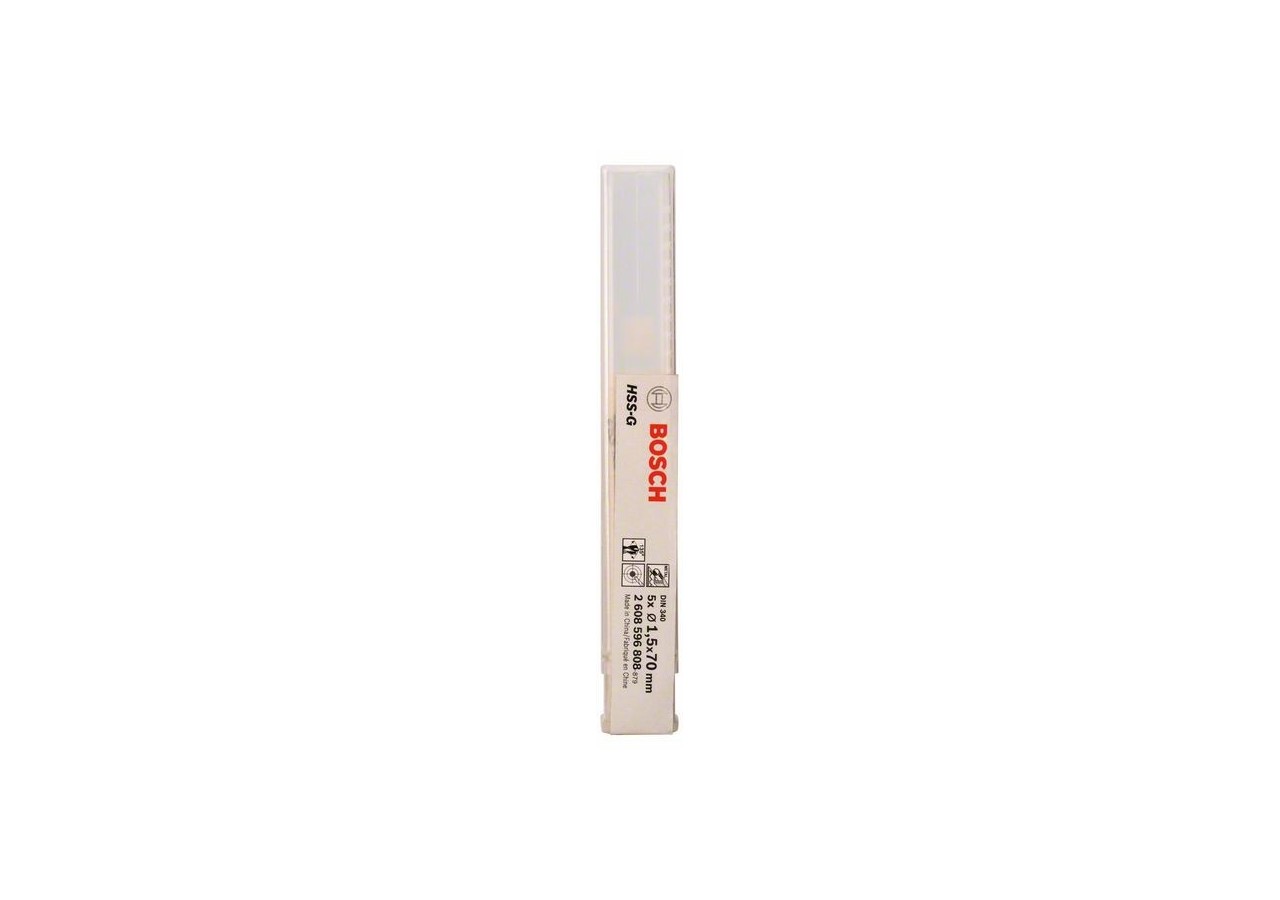 Forets à métaux rectifiés HSS-G, DIN 340, série longue 1,5 x 45 x 70 mm Pack de 5 - 2608596808 - Bosch