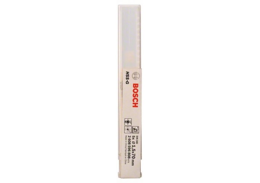 Forets à métaux rectifiés HSS-G, DIN 340, série longue 1,5 x 45 x 70 mm Pack de 5 - 2608596808 - Bosch Forets à métaux rectifiés HSS-G, DIN 340, série longue 1,5 x 45 x 70 mm Pack de 5 - 2608596808 - Bosch