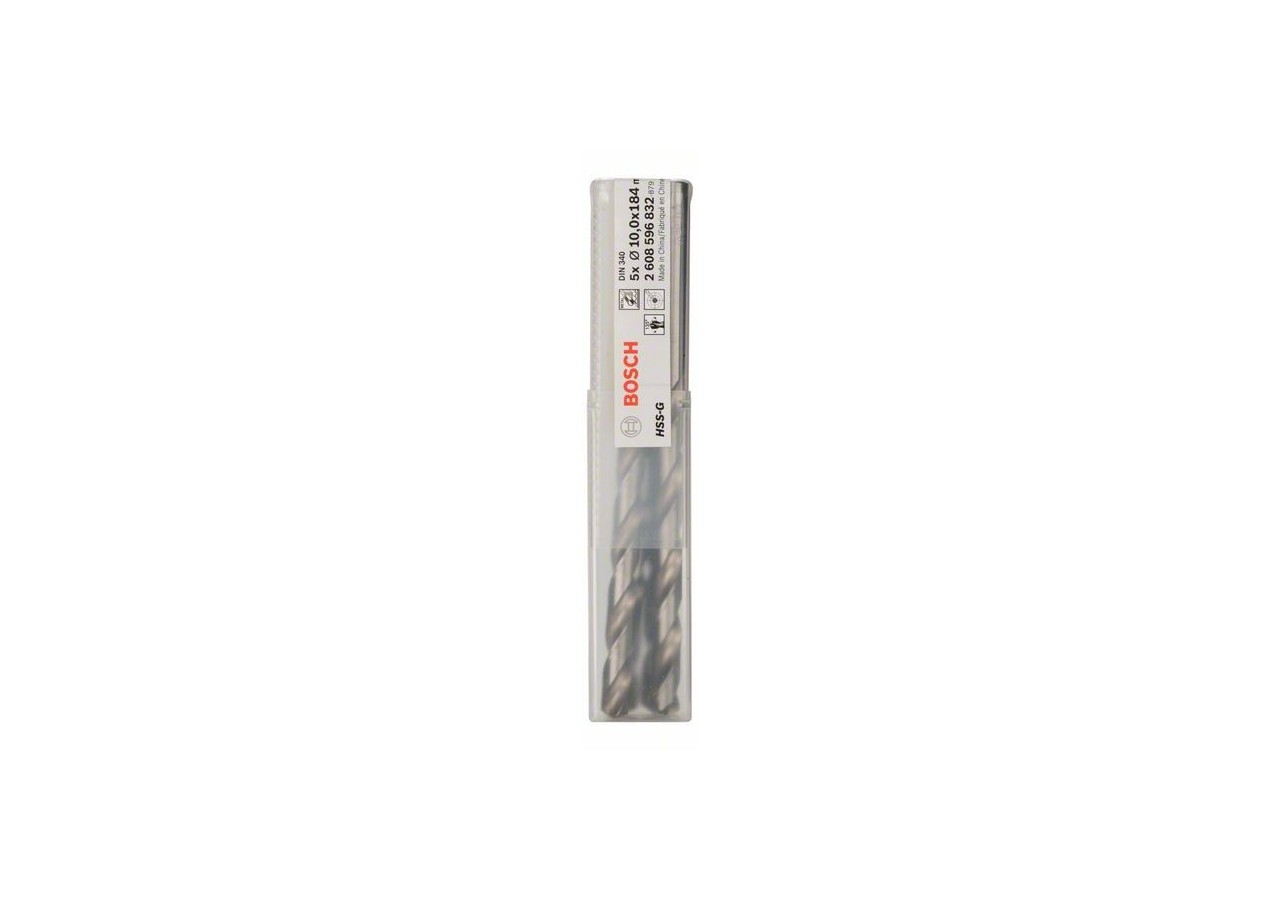 Forets à métaux rectifiés HSS-G, DIN 340, série longue 10 x 121 x 184 mm Pack de 5 - 2608596832 - Bosch